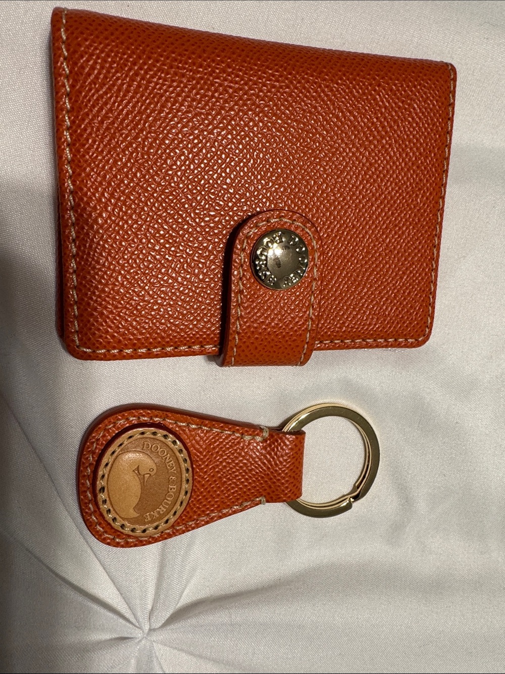 NWOT Dooney & Bourke Orange Pebbled Leather Wallet and Key Fob Set
